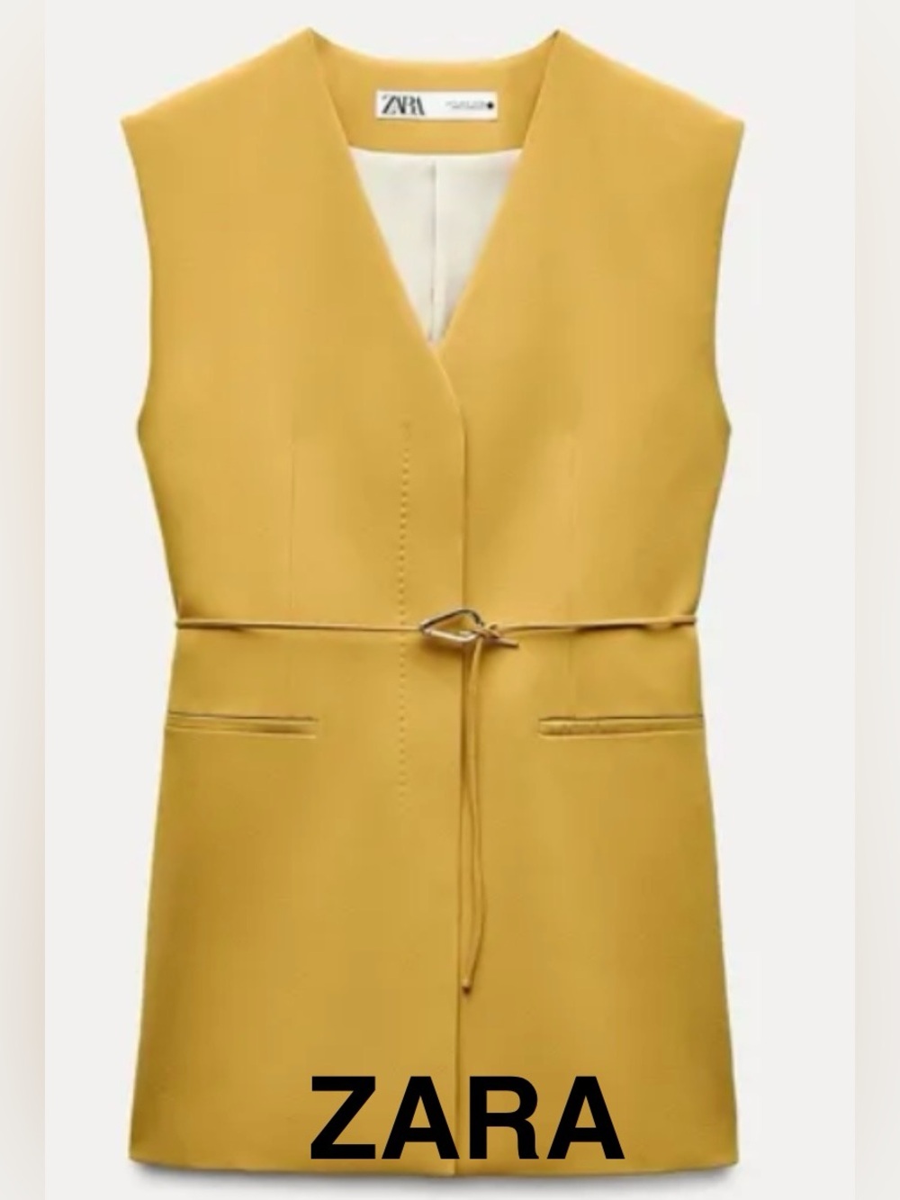 ZARA Mustard Yellow Sleeveless Tailored Blazer/Vest with Belt - Size XS - NEW